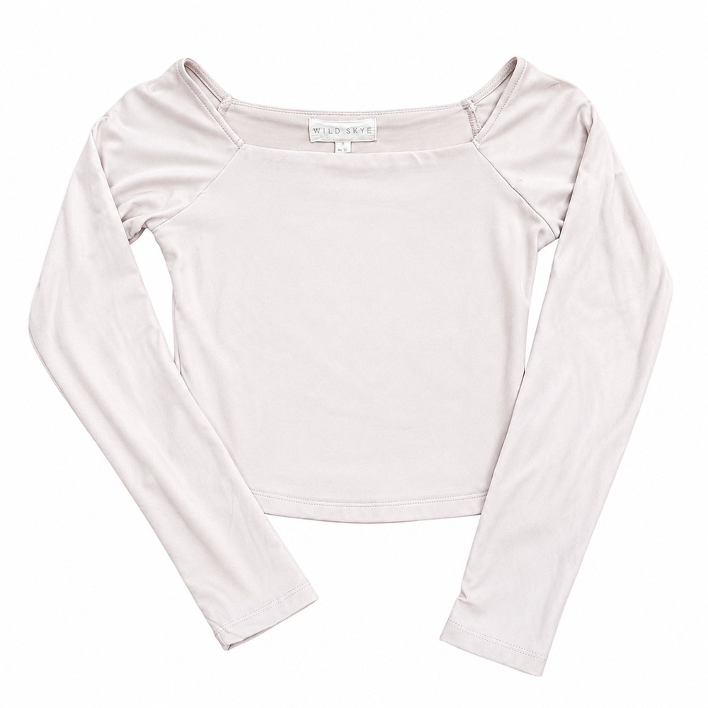 Wild Skye Light Pink Square Neck Long Sleeve Crop Top Stretch Size S Y2K - Picture 4 of 8